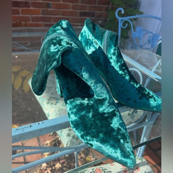Anthropologie Teal Velvet Ankle Boots - Picture 10 of 10